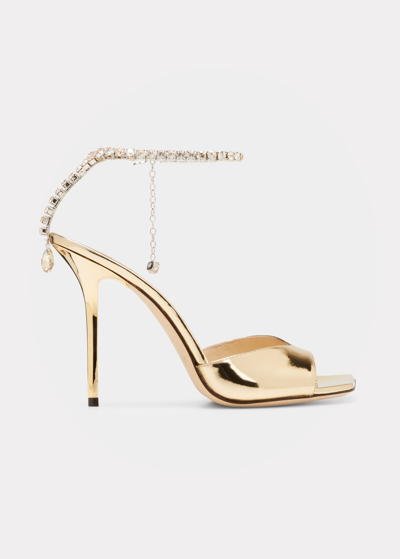 Jimmy Choo Saeda Metallic Crystal Ankle-strap Sandals In Gold