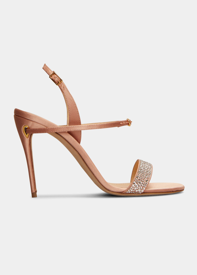 Jennifer Chamandi Tommasso Crystal Satin Halter Sandals In Nude