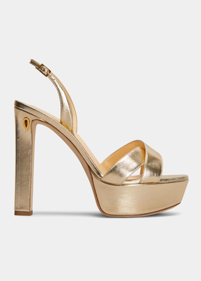 Jennifer Chamandi Leonardo Metallic Slingback Platform Sandals In Gold