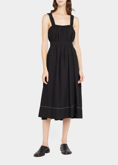 Proenza Schouler White Label Gathered Belted Midi Dress In Black