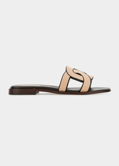 TOD'S BICOLOR CHAIN SLIDE SANDALS