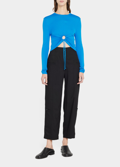 Proenza Schouler White Label Long Sleeve Drawstring Crop Top In Bright Blue