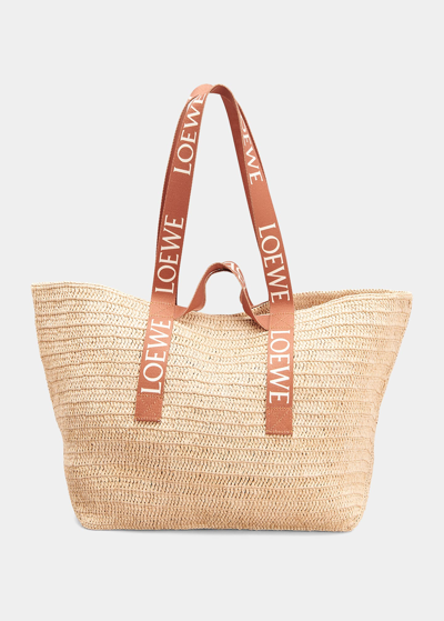 Loewe Fold Raffia Shopper Tote Bag In Natural/tan