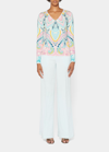 Etro Abstract-print Knit V-neck Top In Light Blu