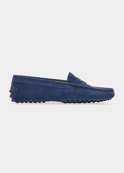 Tod's Suede Driver Penny Loafers In Blue
