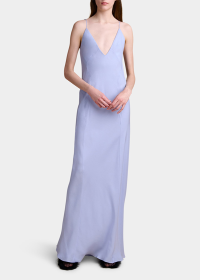 Khaite Carina V-neck Silk Maxi Dress In Blue