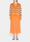 Marni Cozy V-neck Cardigan With Horizontal Stripes In Warm Hues In Orange