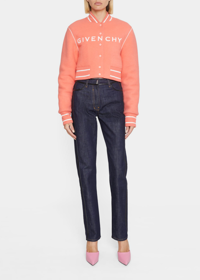 Givenchy Cropped Bomber Varsity Jacket W/ Logo Detail In Coral
