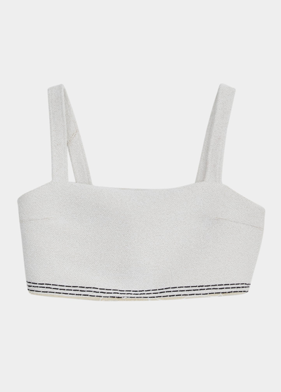 Recto Tara Tweed Embroidered Crop Top In Off White