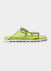 Roger Vivier Strass Net Slide Sandals In Lt Green