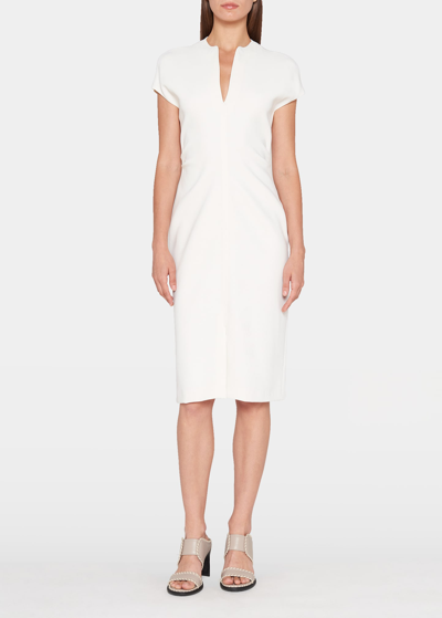 Agnona Sheath Wool Midi Dress, White In White Wool