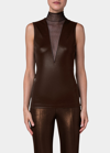 Akris Liquid Jersey Top With Tulle Neck Detail In Copper