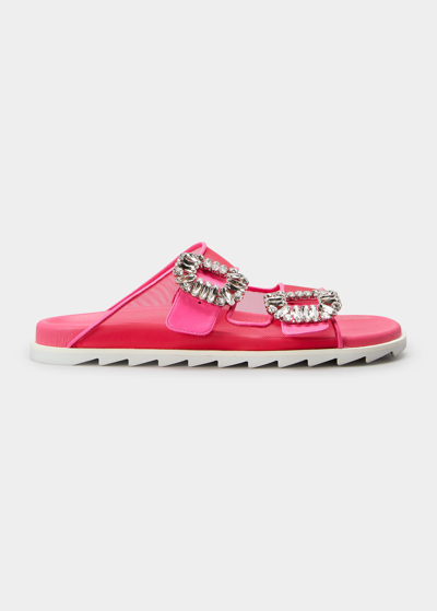 Roger Vivier Pink Vivier Slide Trekky Sandals With Strass Buckle