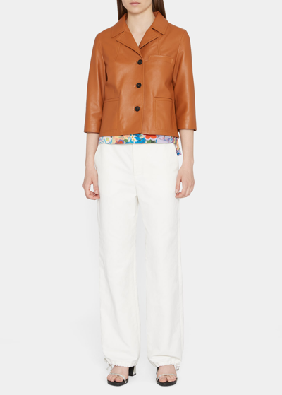 Marni Short Lambskin Leather Jacket In Gold Brown