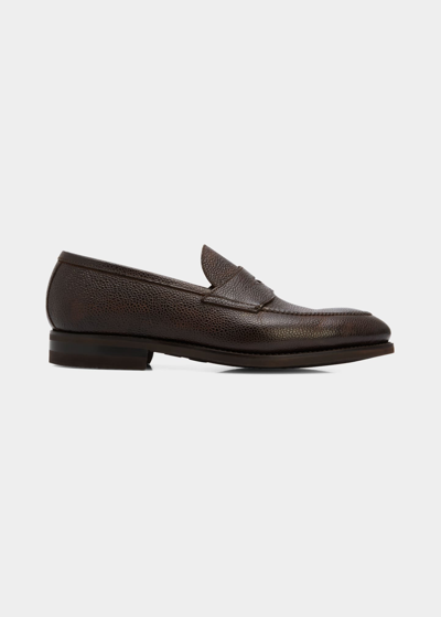 Bontoni Men's Principe Grain Loafer Pebble Rubber Sole In Dark Brown