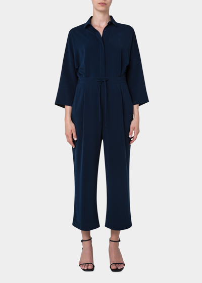 Akris Punto Relaxed Drawstring Jumpsuit In Navy