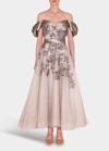 REEM ACRA BEAD-EMBELLISHED OFF-THE-SHOULDER TULLE GOWN