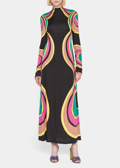 La Doublej Edition 31 Halle Swirl-print Maxi Dress In Rainbow Swirl Magenta Placée