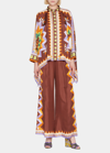 La Doublej Abstract Foulard-print Wide-leg Silk Palazzo Pants In Sunset Moro Place