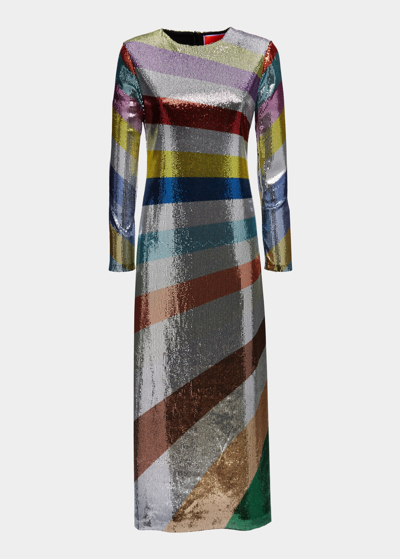 La Doublej Supremes Swing Stripe Placee Dress In Rainbow Sequins Placée