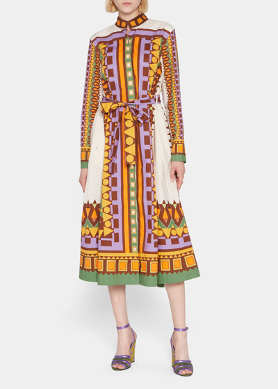 La Doublej Sundowner Abstract-print Belted Midi Shirtdress In Sunset Bianco Placée