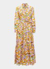 La Doublej Bellini Floral-print Tiered Maxi Dress In Vines Bianco
