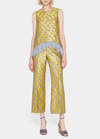 La Doublej La Scala Metallic Feather-trimmed Brocade Top In Margarita