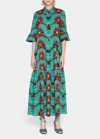La Doublej Artemis Wavy Floral-print Ruffle-cuff Maxi Shirtdress In Ashbury