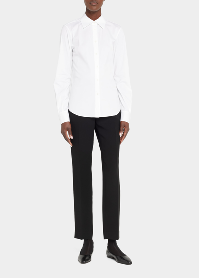 Lafayette 148 New York Pintuck Back Organic Cotton Poplin Button-up Shirt In White