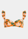 Agua By Agua Bendita Kiwi Ruffled Floral-print Recycled Underwired Bikini Top In Orange