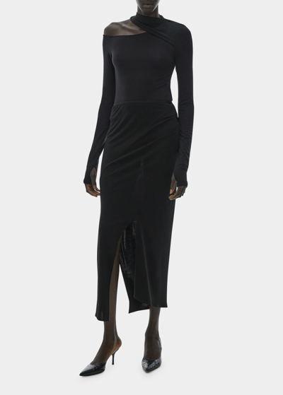 Helmut Lang Ruched Split Midi Skirt In Black