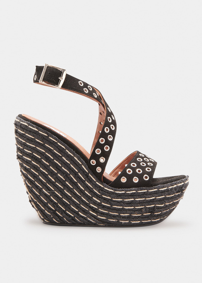 Alaïa Grommet-embellished Wedge Espadrilles In Black