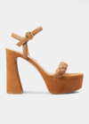 Gianvito Rossi Camoscio Braided Ankle-strap Platform Sandals In Dune Dune
