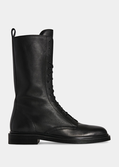 The Row Ranger Leather Lace-up Mid Boots In Blk Black