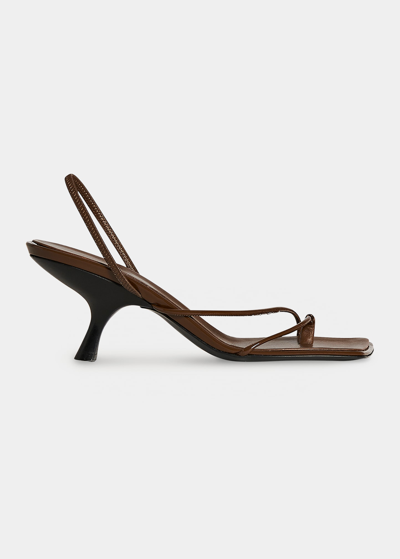 The Row Rai Patent Leather Strappy Kitten-heel Sandals In Brown