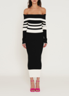 Attico Amalia Striped Off-the-shoulder Knit Midi Dress In White/black