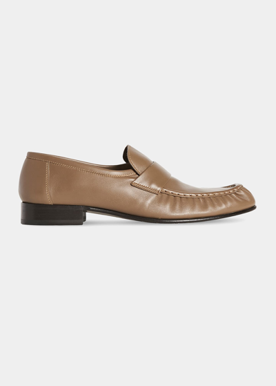 The Row Soft Leather Loafers In Brown