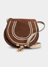 Chloé Marcie Mini Saddle Suede Crossbody Bag In Pure Brown