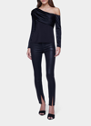 L Agence Hattie One-shoulder Long Sleeve Velvet Top In Black