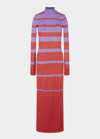 Rabanne Metallic Stripe Knit High-neck Maxi Dress In Purplered