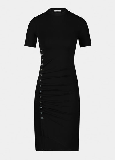 Rabanne Draped Side Snap Mini Dress In Black