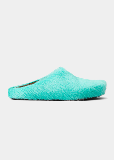 Marni Fussbett Shaggy Sabot Mules In Green