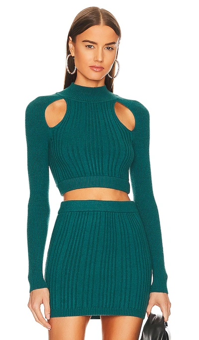 Michael Costello X Revolve Nadra Raglan Cut Out Sweater In Deep Teal