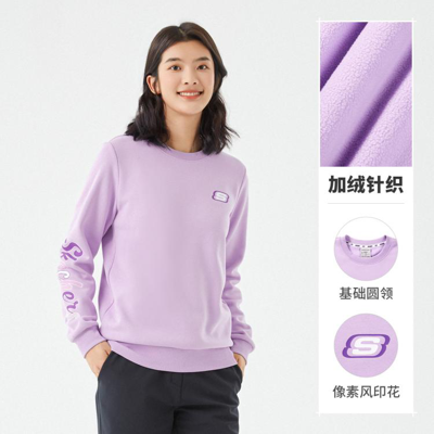 Skechers 【加绒】22年秋冬新款女士柔软舒适印花针织套头卫衣运动卫衣女 In Purple