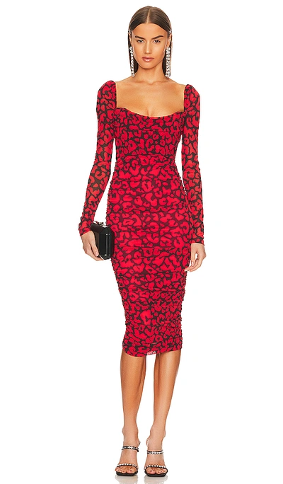 Michael Costello X Revolve Nobu Midi Dress In Red & Black Leopard