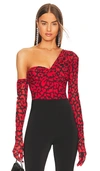 Michael Costello X Revolve Nobu Bodysuit In Red & Black Leopard