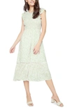 Lost + Wander Blossom & Bloom Floral Smocked Dress In Cucumber/ White
