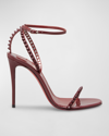 Christian Louboutin So Me Red Sole Tonal Spike Leather Sandals In Bordeaux