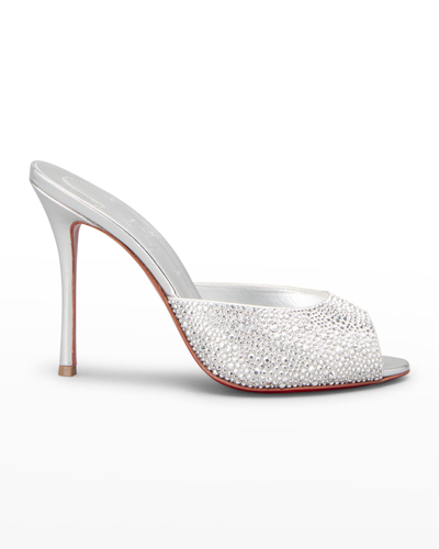 Christian Louboutin Me Dolly 100 Embellished Metallic Suede Mules In Silver