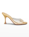 CHRISTIAN LOUBOUTIN DEGRAMULE STRASS CLEAR RED SOLE SANDALS